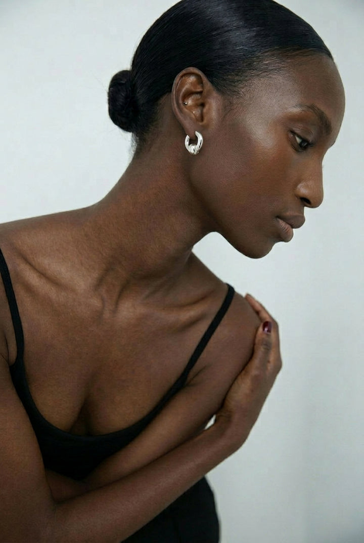 BALL DROP HOOP EARRINGS in Silver — alternate angle