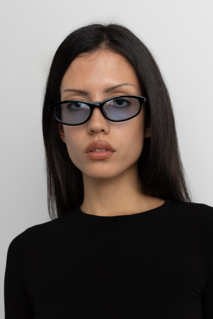 SLIM FRAME SUNGLASSES in Black Sky Blue — alternate angle