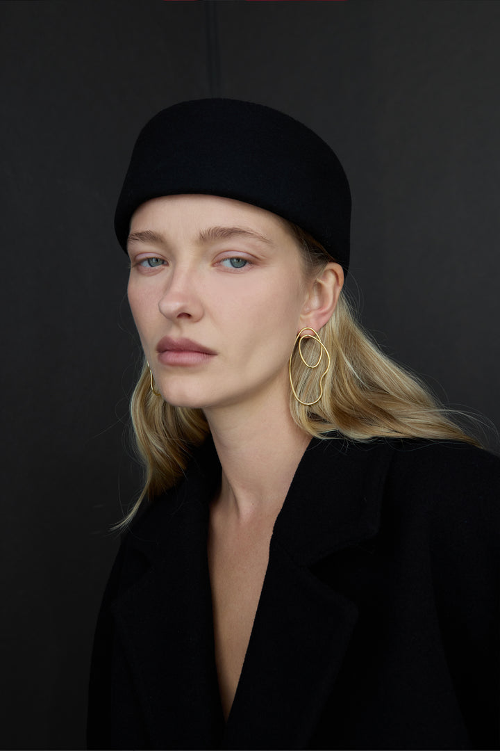 100% WOOL PILLBOX HAT in Black — alternate angle