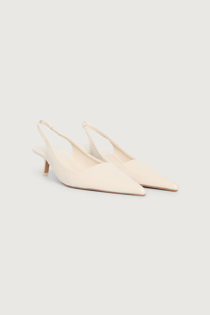 POINTED TOE SLING BACK KITTEN HEEL in Polished Cream — alternate angle
