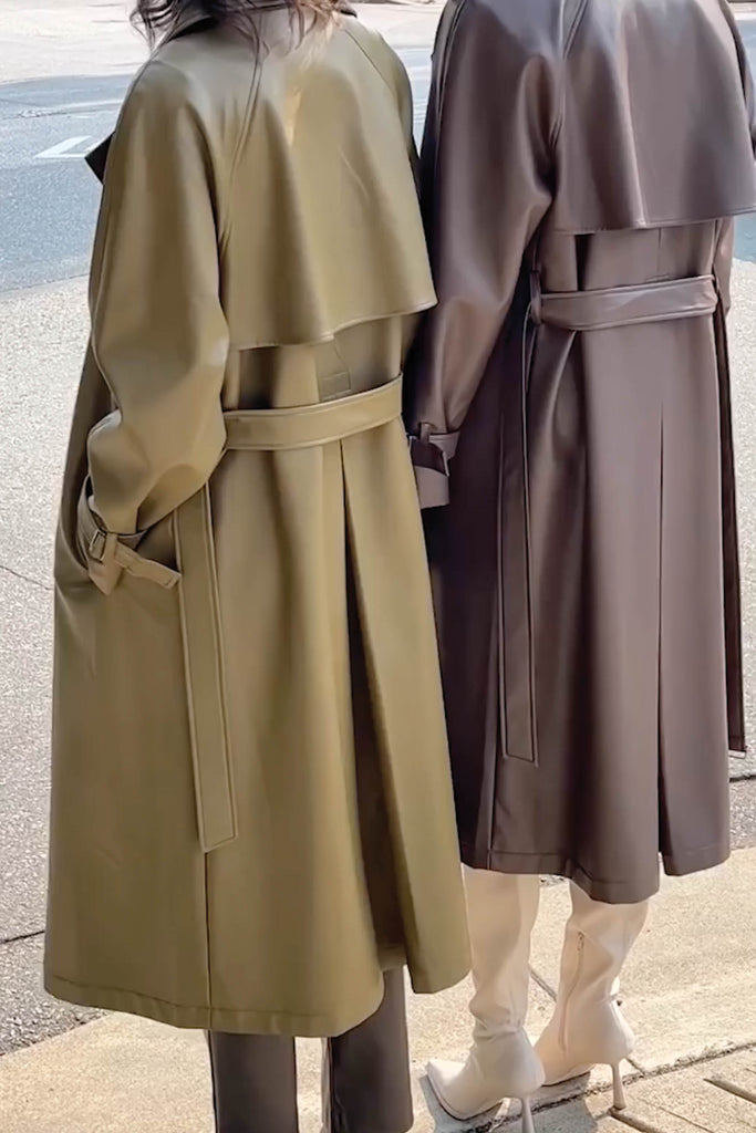 OVERSIZED VEGAN LEATHER TRENCH COAT – OAK + FORT
