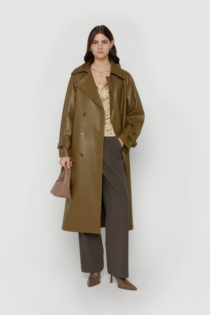 OVERSIZED VEGAN LEATHER TRENCH COAT – OAK + FORT