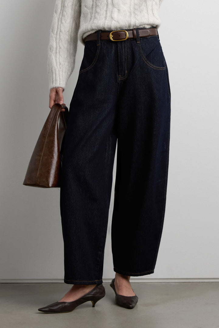 CROPPED HIGH-RISE BARREL LEG DARK BLUE WASH JEAN in DARK BLUE — alternate angle