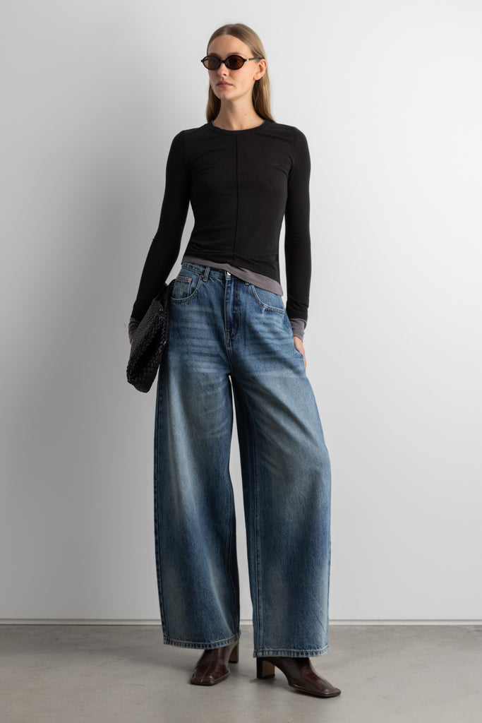 Medium Wash Wide Leg Denim Jean | OAK + FORT