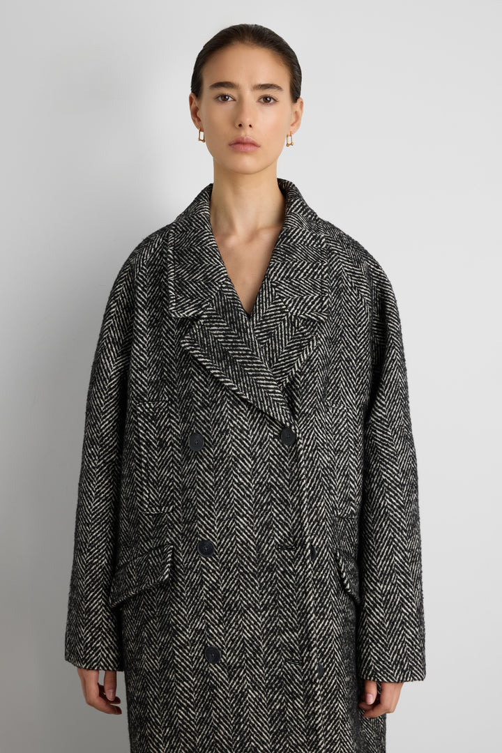 OVERSIZED WOOL-BLEND DOUBLE-BREASTED COAT in Black — alternate angle