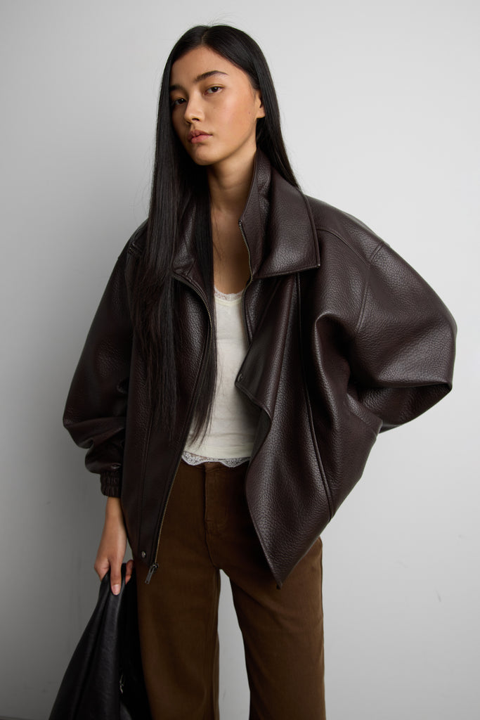 Vegan Leather Double Collar Biker Jacket | OAK + FORT