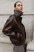 Collared vegan leather bomber jacket in after dark — main image