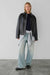 Collared vegan leather bomber jacket in black — main image