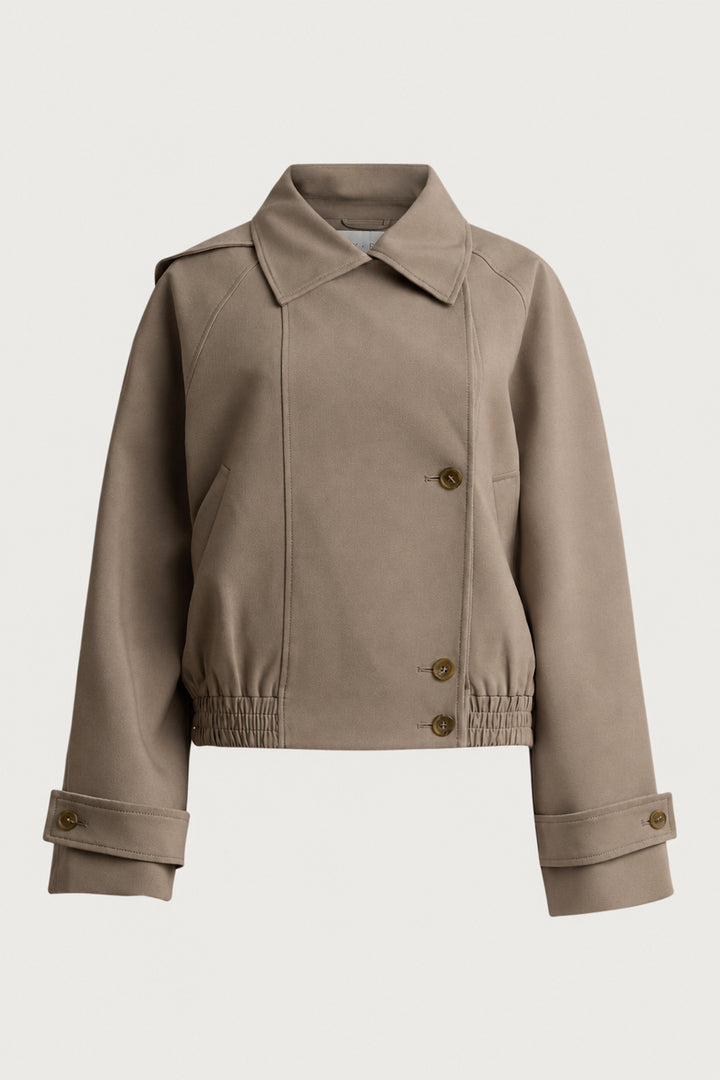 SHORT TRENCH STYLE BOMBER JACKET in Brindle — alternate angle