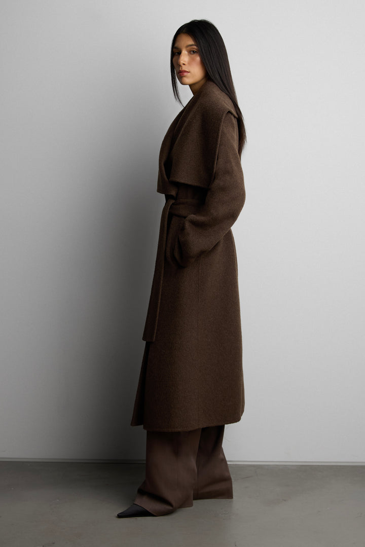 WOOL BLEND HANDMADE BELTED COAT in Cocoa — alternate angle