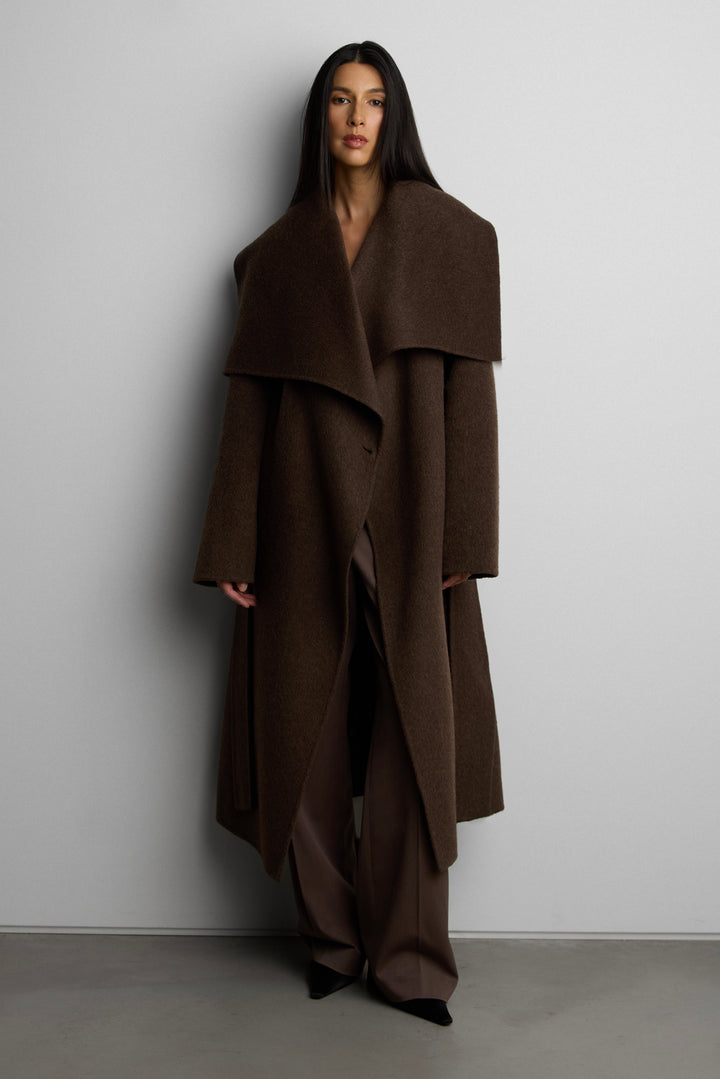 WOOL BLEND HANDMADE BELTED COAT in Cocoa — alternate angle