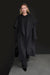 Wool blend handmade belted coat in dark charcoal — main image