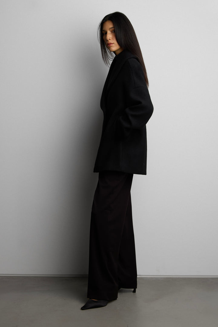 SHAWL COLLAR WOOL-BLEND COAT in Black — alternate angle