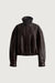 Vegan leather funnel neck jacket with elasticated hem in coffee bean — main image