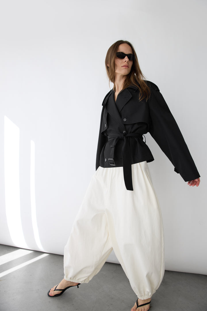NEW SHORT BELTED TRENCH COAT in Black — alternate angle