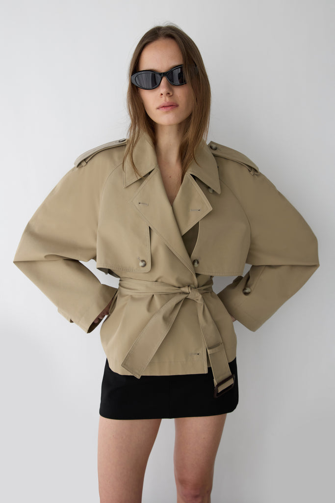 Short Double-Breasted Trench Coat | OAK + FORT