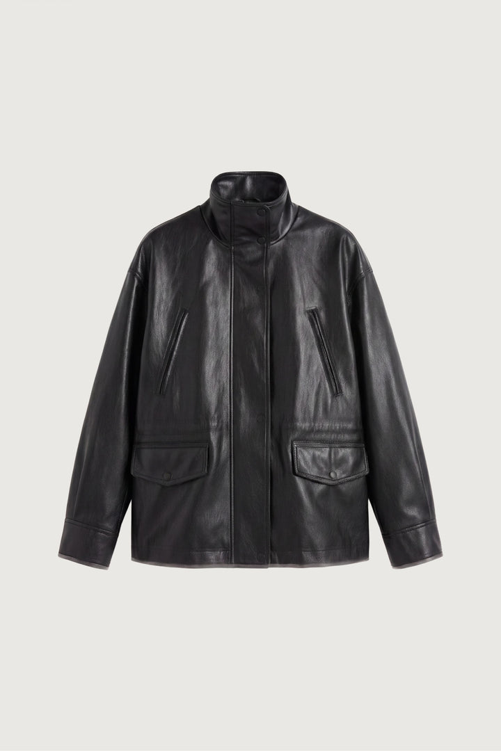 VEGAN LEATHER UTILITY JACKET in Black — alternate angle