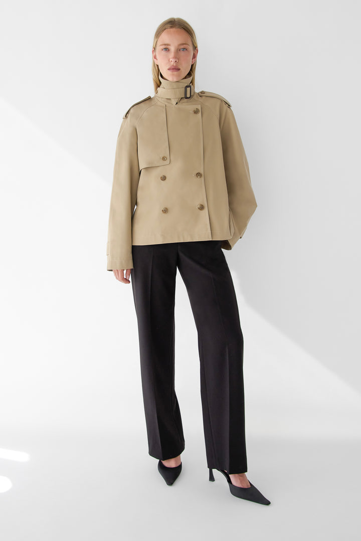 SHORT BELTED TRENCH COAT in Light Kelp — alternate angle
