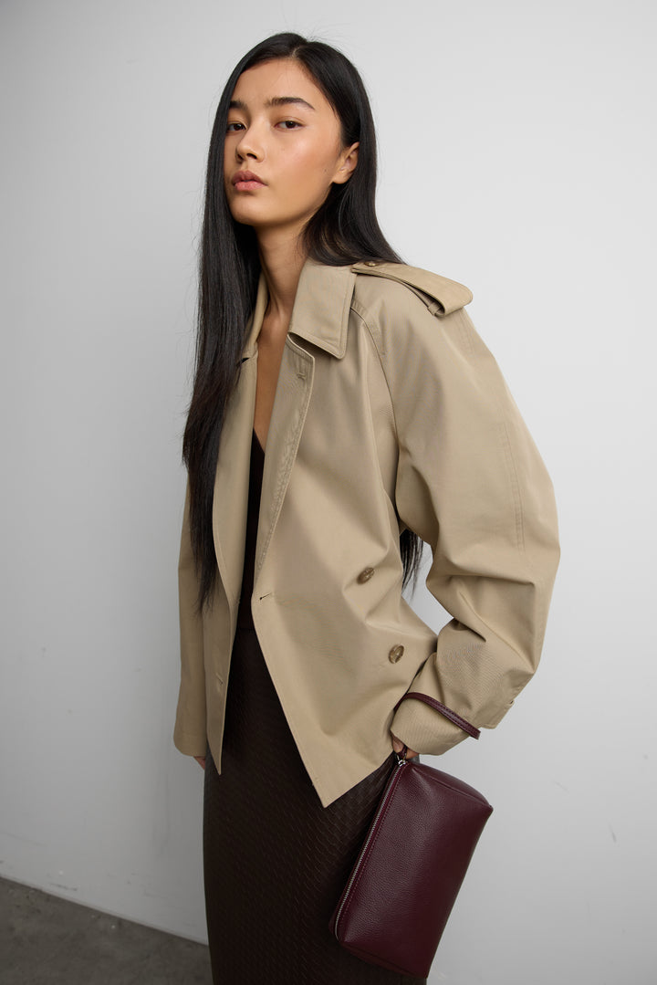 SHORT BELTED TRENCH COAT in Light Kelp — alternate angle