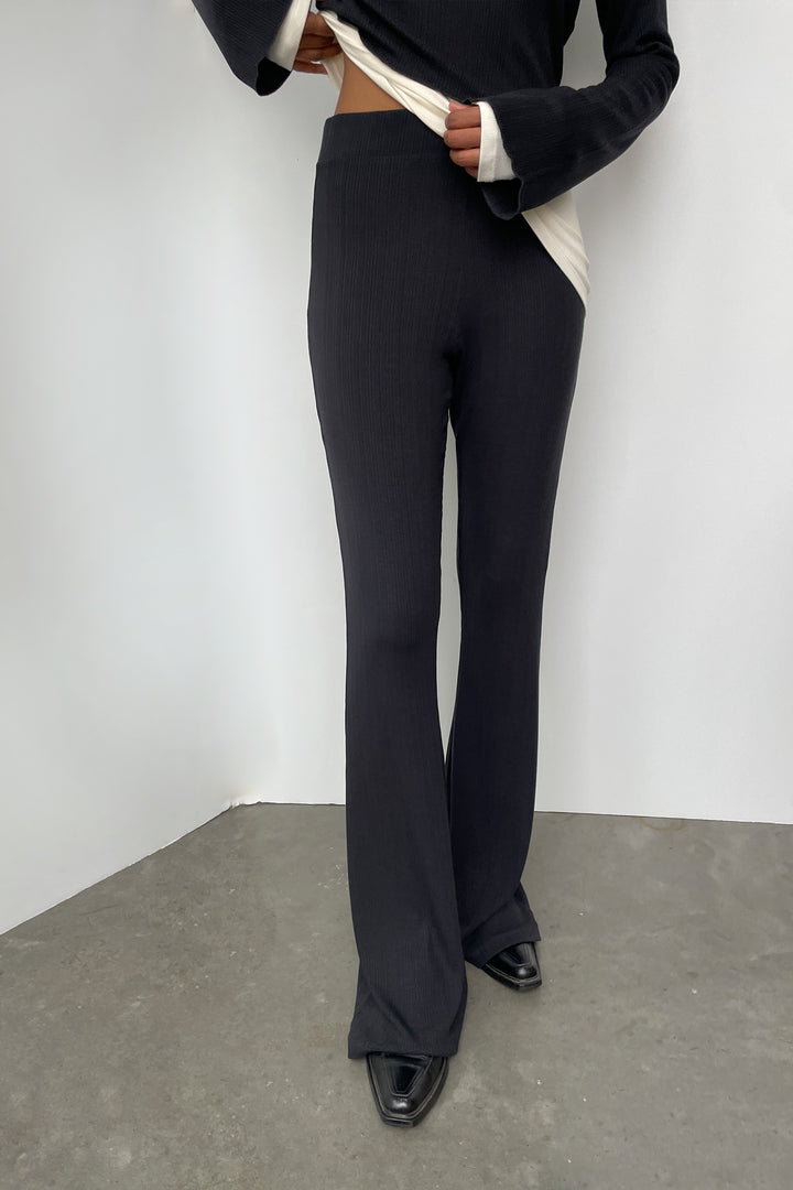 RIBBED FLARED PANT in Black — alternate angle
