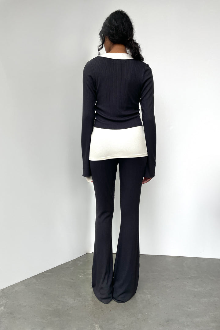 RIBBED FLARED PANT in Black — alternate angle