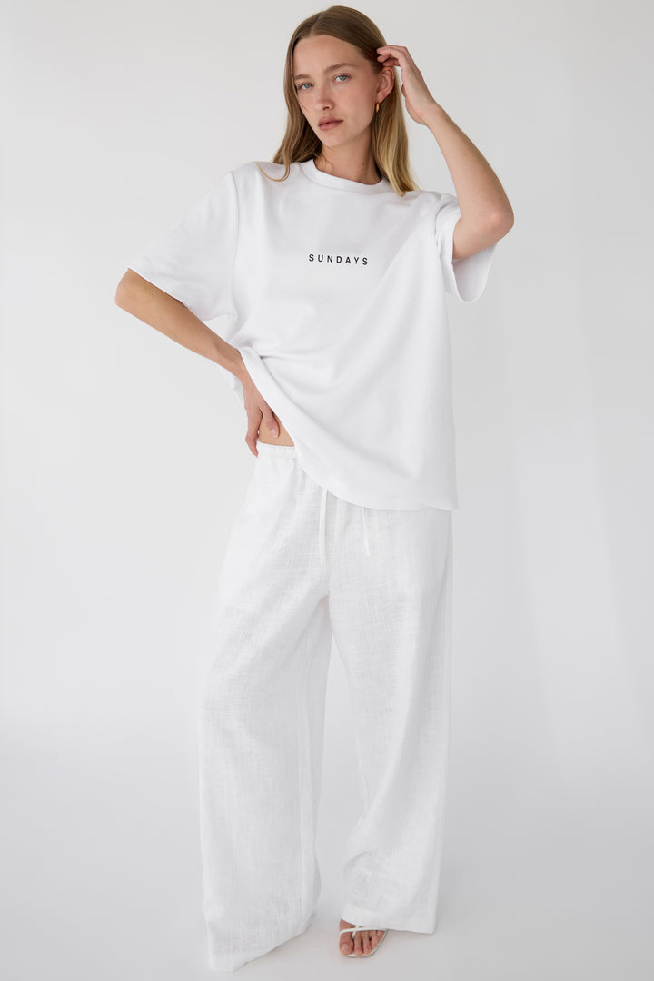 LINEN BLEND WIDE LEG PANT in White — alternate angle