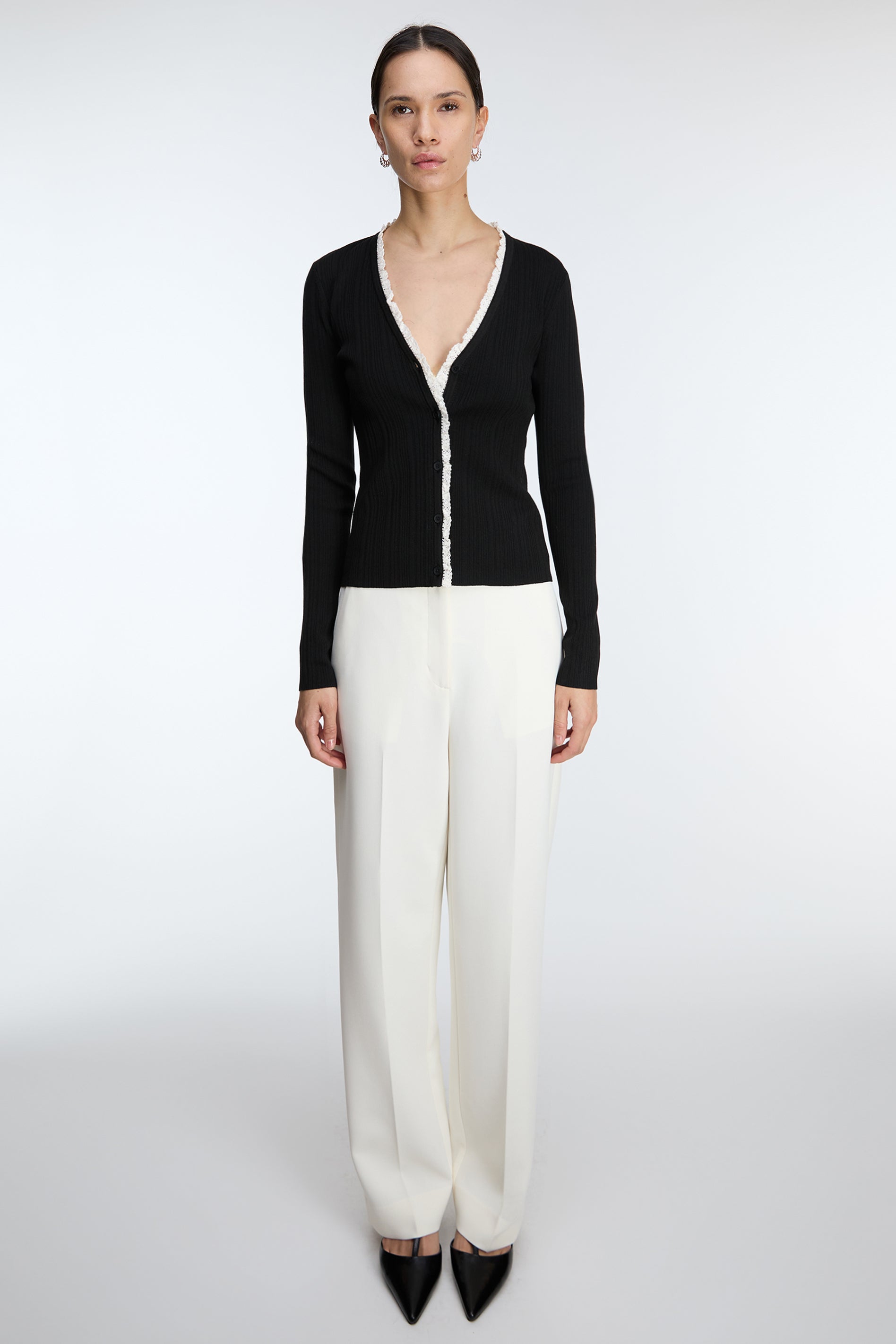 Lace Trim Button Front Cardigan | OAK + FORT