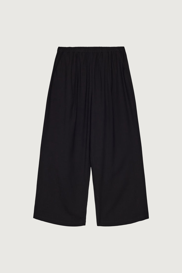 CRINKLED RAYON ELASTIC WAIST PANT in Black — alternate angle