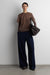 Striped elasticated waist straight leg pant in navy blazer — main image