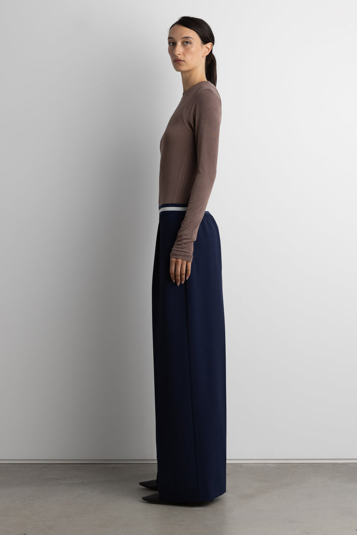 STRIPED ELASTICATED WAIST STRAIGHT LEG PANT in Navy Blazer — alternate angle