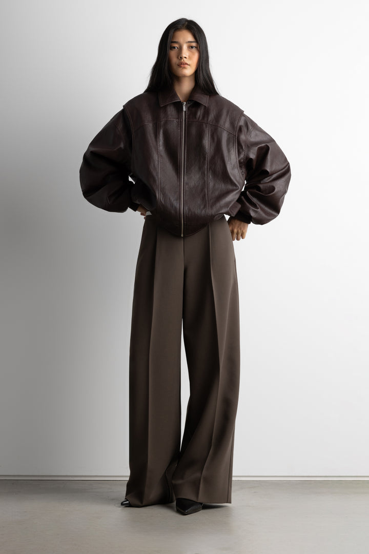 STRIPED ELASTICATED WAIST STRAIGHT LEG PANT in Turkish Coffee — alternate angle