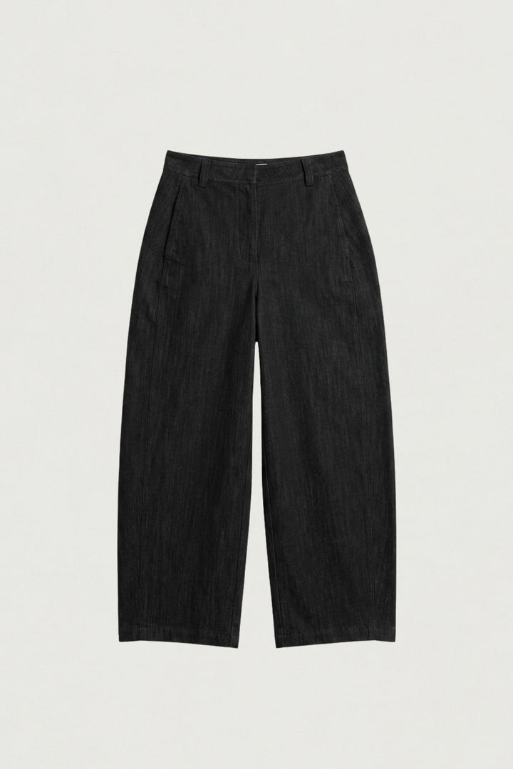 WOVEN TWILL BARREL LEG PANT in Black — alternate angle