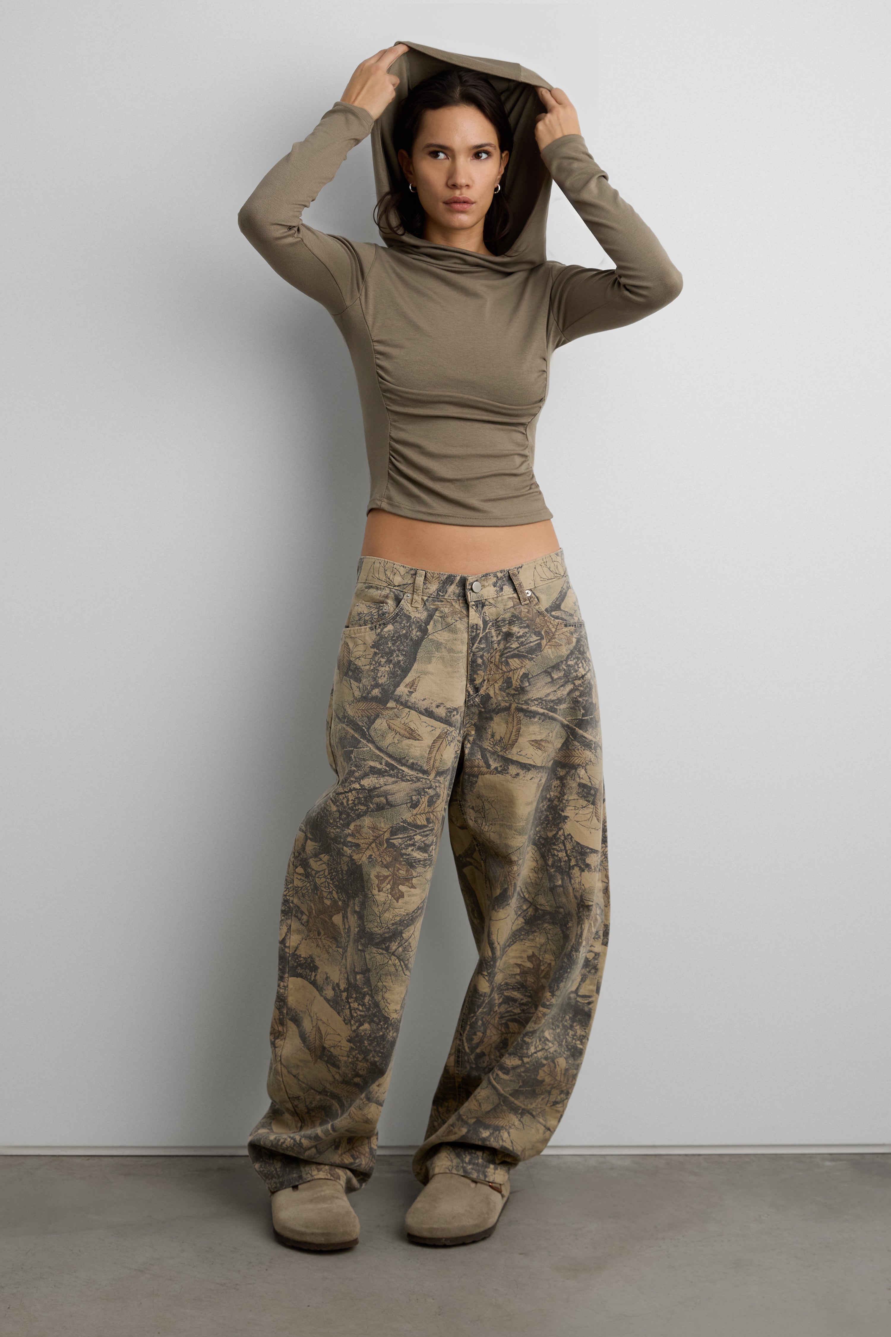 Camo Print Barrel Leg Pant | OAK + FORT