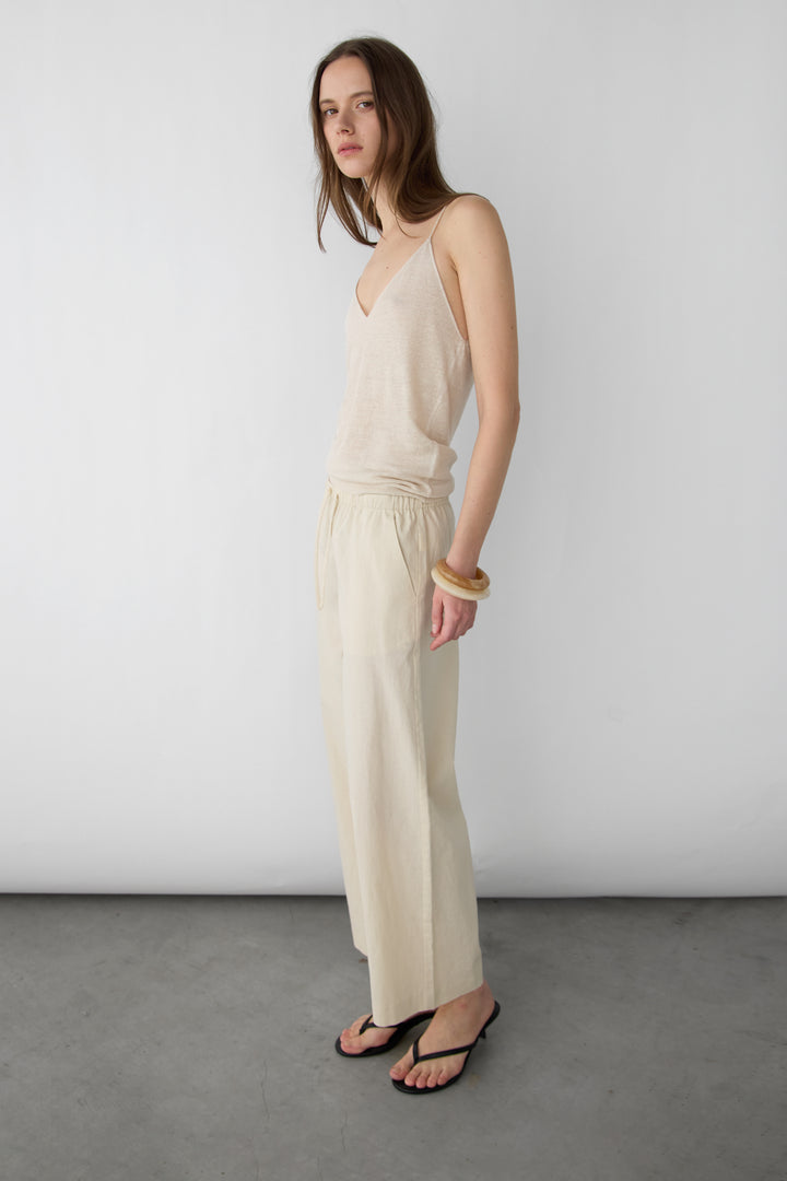 DRAWSTRING WIDE LEG LINEN BLEND PANT in Linen — alternate angle