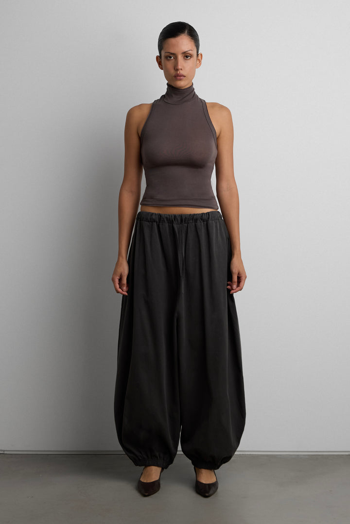 RELAXED BALLOON FIT COTTON PANT in Dark Heather Grey — alternate angle