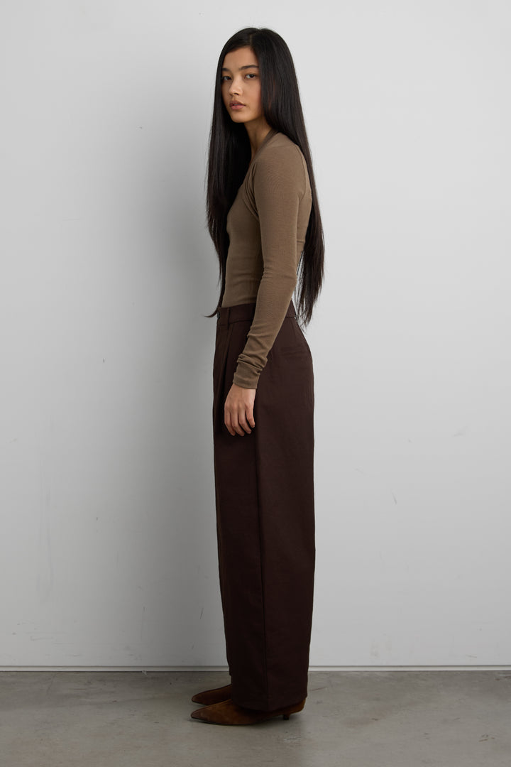 PETITE RELAXED PLEATED WIDE LEG PANT in Brown — alternate angle
