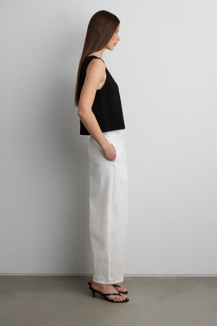 RELAXED PLEATED WIDE LEG PANT in Ivory — alternate angle