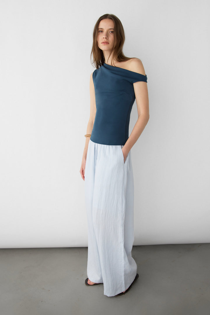 DRAWSTRING WAIST WIDE LEG PANT in Blue — alternate angle