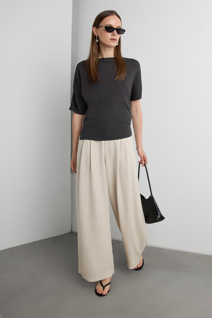 WIDE LEG PANT WITH TUCKING DETAIL in Brindle — alternate angle