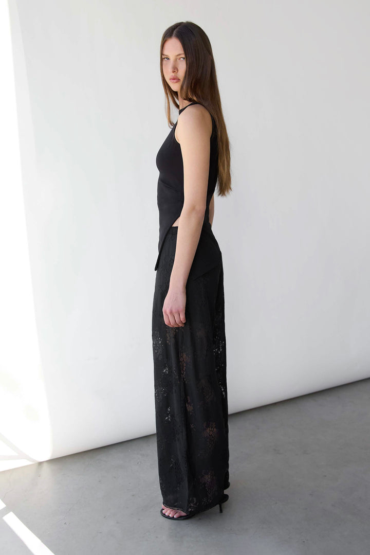 LACE WIDE LEG PANT in Black — alternate angle
