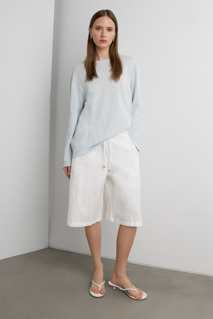 RELAXED DRAWSTRING SHORT in White — alternate angle