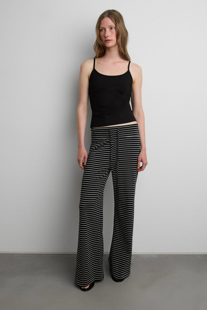 RIBBED KNIT STRIPED FLARE PANT in Black stripe — alternate angle