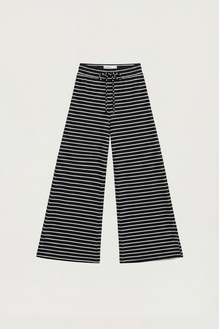 RIBBED KNIT STRIPED FLARE PANT in Black stripe — alternate angle