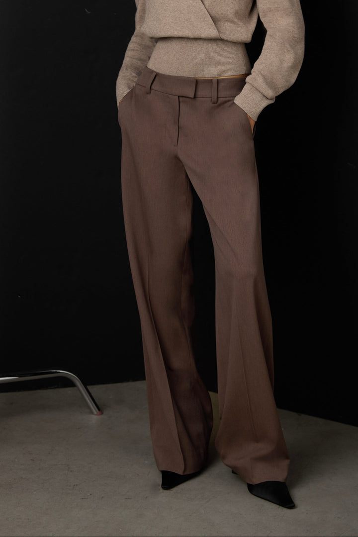 LOW-RISE STRAIGHT LEG TROUSER in Ash Brown — alternate angle
