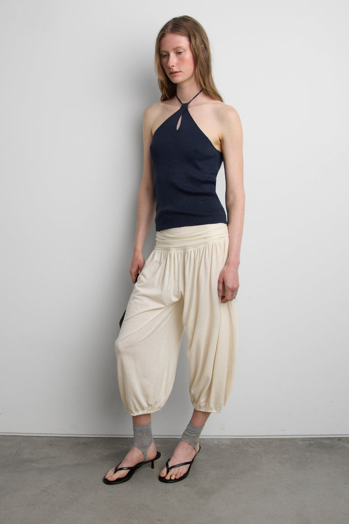 SHIRRED FOLDOVER WAIST PANTS in Cream — alternate angle