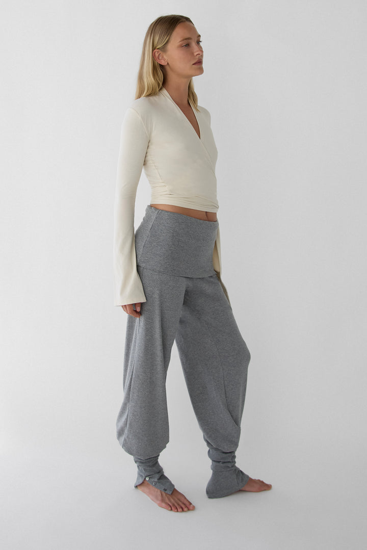 FOLDOVER PANTS WITH SLIT DETAIL AND WARMER SET in Charcoal — alternate angle
