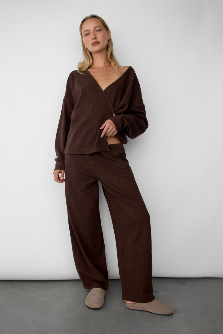 ELASTIC WAIST KNIT PANT in Coffee Bean — alternate angle