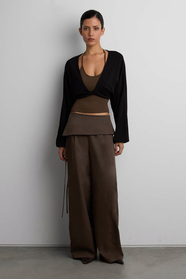 WIDE LEG PANT WITH FOLDOVER WAIST in Brown — alternate angle