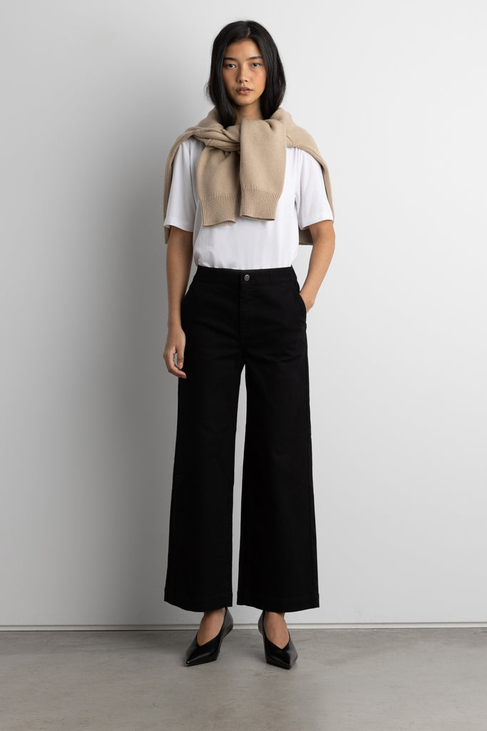 Cropped Length Twill Wide Leg Pant | OAK + FORT
