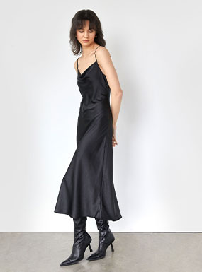 Black silk slip dress long best sale